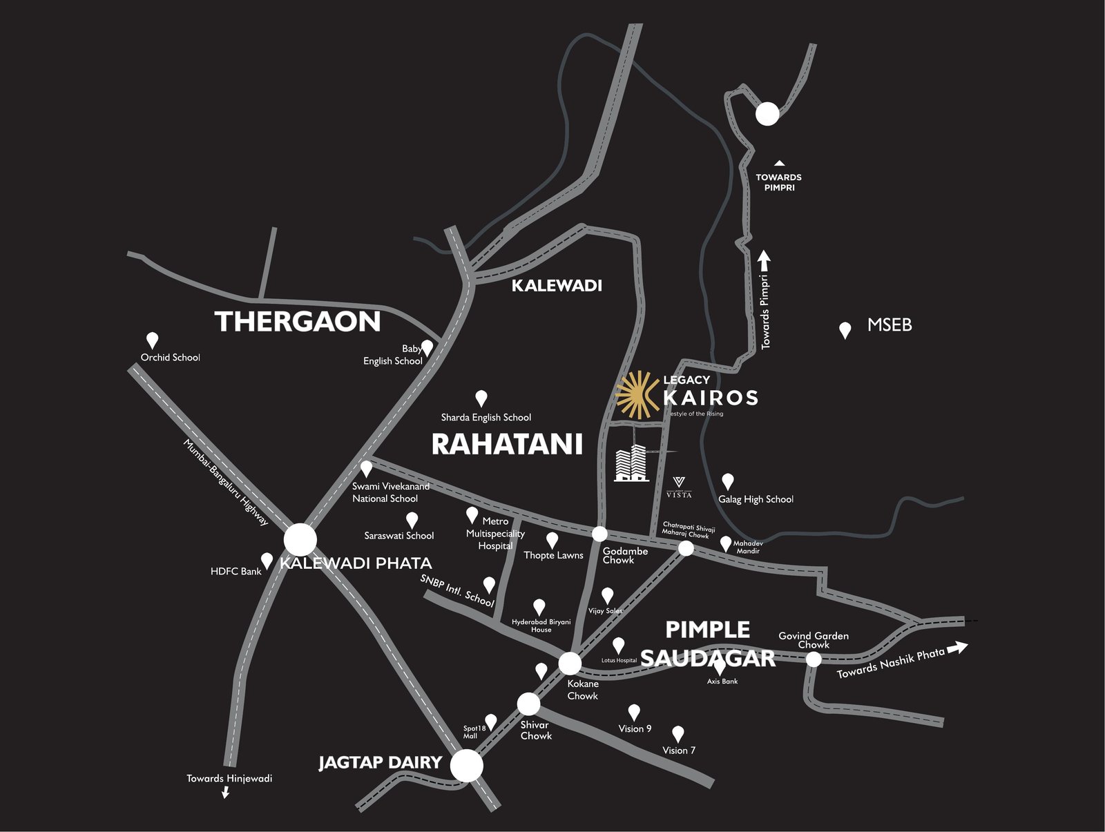 Legacy Kairos vicinity map — Rahatani and Pimple Saudagar, Pune